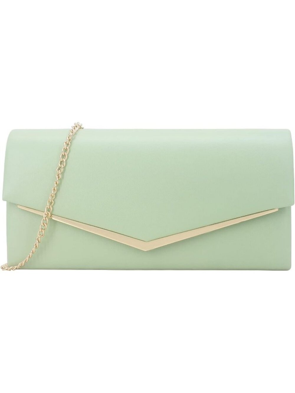 Women's Light Green Vegan Leather Envelope Clutch Purse Elegant Evening Handbag